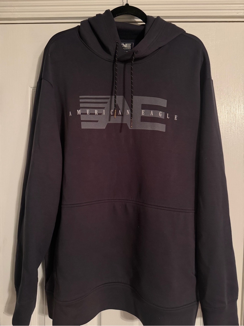 American Eagle Outfitters Men's Dark Navy Logo Hoodie